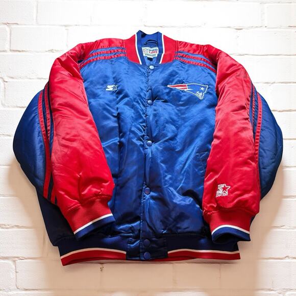 Vintage New England Patriots Starter Satin Bomber Quilted Jacket Men’s XL - Picture 1 of 6